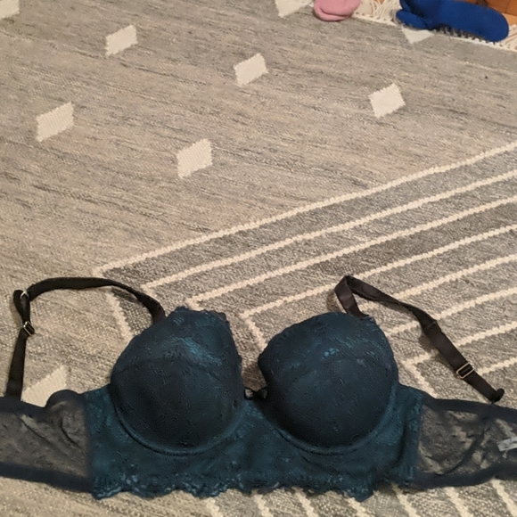 NWOT peacock + black Balconette & Lace Cutout Bra - Picture 2 of 8